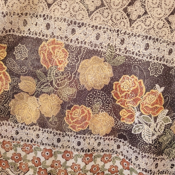 Vintage Grandma SKY 90s Floral Tan & Cream Airy Short Sleeve Top - Picture 5 of 10